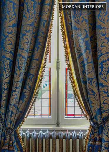Deep Blue Silk Damask Curtains